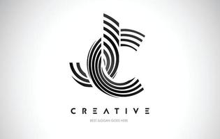design de logotipo de urdidura de linhas jc. ícone de carta feito com linhas circulares pretas. vetor