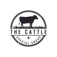 rótulo de emblema de carne de angus de gado vintage retrô vetor de design de logotipo de gado