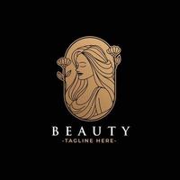 modelo de logotipo de ouro de mulher de beleza vetor