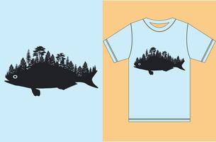 camiseta de pesca. design de peixes e florestas. camisetas masculinas de peixe. camisa de pescador presente para homens. vetor