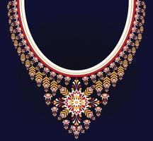 bordado decote étnico, geométrico, tribal, oriental, tradicional, design de colar para moda feminina vetor