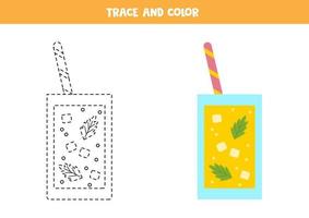 trace e cor coquetel fofo. planilha para crianças. vetor