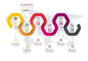 Etiqueta do hexágono com linha de cor ligada infográficos. vetor