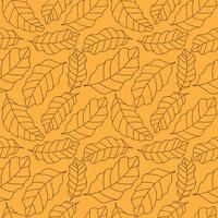 padrão de vetor de contorno de textura sem costura de folhas tropicais isolado em fundo amarelo dourado. mão desenhando vetor de contorno de folha de bananeira exótica.