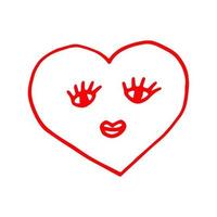 doodle desenhado de mão de coração. , minimalismo, ícone, adesivo decoração amor dia dos namorados vermelho vetor