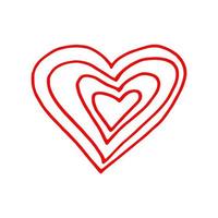 doodle desenhado de mão de coração. , minimalismo, ícone, adesivo decoração amor dia dos namorados vermelho vetor