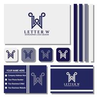 modelo de logotipo de monograma letra w criativa com ideias de cartão de visita e envelope vetor