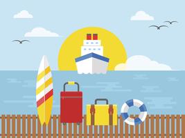 Férias de verão, ilustração em vetor viagens navio de cruzeiro