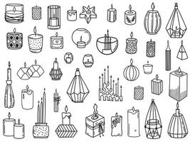 conjunto de ícones de doodle de castiçais variados vetor