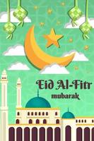 ilustração de eid al fitr mubarak em design plano vetor