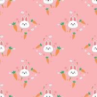 lindo tecido de coelho e cenoura sem costura padrão fofo em rosa vetor