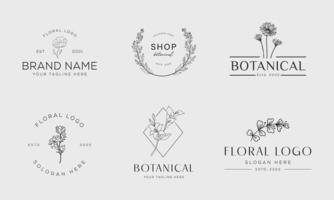 elemento floral botânico logotipo desenhado à mão com flores silvestres e folhas. logotipo para spa e salão de beleza, boutique, loja orgânica, casamento, designer floral, interior, fotografia, cosmético. vetor