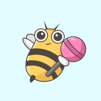 abelha bonitinha carregando ilustração de animal de pirulito vetor