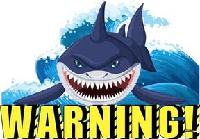 um logotipo marinho com grande tubarão azul e texto de aviso vetor