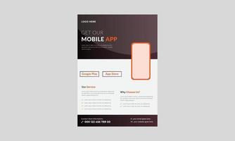 modelo de folheto de aplicativos móveis, modelo de folheto de promoção de aplicativo móvel, folheto de aplicativo móvel e design de pôster. vetor