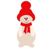 ilustração vetorial de estoque de boneco de neve. um bom homem da neve. chapéu de malha vermelho e cachecol. cartão postal de inverno. Natal. Isolado em um fundo branco. vetor