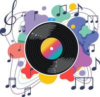 notas musicais arco-íris colorido com disco de vinil em fundo branco vetor