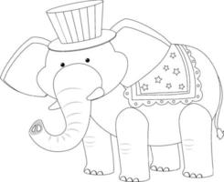 personagem de doodle preto e branco de elefante de circo vetor