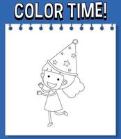 modelo de planilhas com texto de tempo de cor e menina com chapéu de festa vetor
