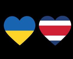 bandeiras da ucrânia e da costa rica nacional europa e américa do norte emblema ícones do coração ilustração vetorial elemento de design abstrato vetor