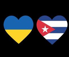 bandeiras da ucrânia e cuba europa nacional e américa do norte emblema ícones do coração ilustração vetorial elemento de design abstrato vetor