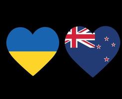 bandeiras da ucrânia e da nova zelândia nacional europa e oceania emblema ícones do coração ilustração vetorial elemento de design abstrato vetor