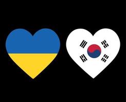 bandeiras da ucrânia e da coreia do sul europa nacional e ásia emblema ícones do coração ilustração vetorial elemento de design abstrato vetor