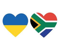 bandeiras da ucrânia e da áfrica do sul emblema nacional da europa e da áfrica ícones do coração ilustração vetorial elemento de design abstrato vetor
