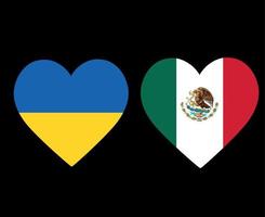 bandeiras da ucrânia e do méxico europa nacional e américa do norte emblema ícones do coração ilustração vetorial elemento de design abstrato vetor