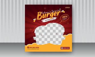 post de mídia social de hambúrguer moderno e modelo de vetor de design de banner para mídia social e marketing de instagram