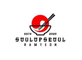 ilustração de design de logotipo ramen. modelo de logotipo de menu ramen com tigela. ilustração vetorial de estoque de logotipo de comida coreana vetor