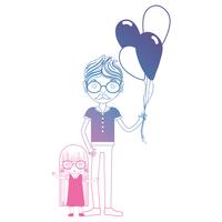 pai de linha com sua filha e design de balões vetor