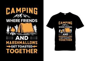 camping onde amigos e design de t-shirt vetor