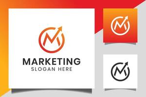 letra de forma de círculo m com seta de estatísticas superior ou ícone de crescimento para inicialização de negócios, modelo de logotipo de marketing vetor