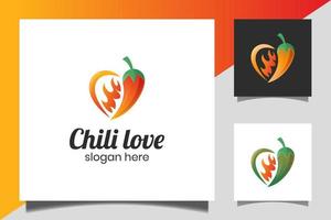 pimentão quente combinado amor como design vetorial picante. comida picante de estilo mexicano. para design de logotipo de restaurante de negócios de comida picante vetor