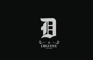 design de logotipo de ícone de letra do alfabeto vintage d. modelo de empresa criativa em branco e preto vetor