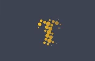 design de ícone do logotipo da letra do alfabeto t pontilhado amarelo. modelo criativo para empresa e negócios com pontos vetor
