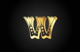 logotipo dourado do ícone da letra do alfabeto do metal do vintage w. modelo de design criativo para negócios ou empresa vetor