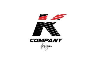 ícone do logotipo da letra do alfabeto k preto e vermelho. design criativo para empresa e negócios com estilo arrojado fatiado vetor