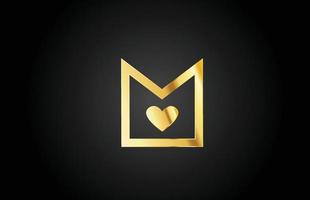 ouro dourado m amor coração alfabeto letra logotipo ícone design. modelo criativo para empresa ou negócio vetor
