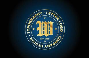 ouro w design de ícone do logotipo da letra do alfabeto vintage. modelo criativo para etiqueta e crachá em estilo dourado vetor