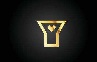 ouro dourado y amor coração alfabeto letra logotipo ícone design. modelo criativo para empresa ou negócio vetor