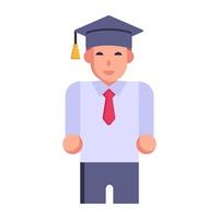 menino vestindo capelo, ícone plana de estudante de pós-graduação vetor