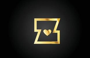 ouro dourado z amor coração alfabeto letra logotipo ícone design. modelo criativo para empresa ou negócio vetor