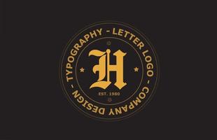 design de ícone do logotipo da letra do alfabeto vintage amarelo marrom h. modelo criativo para crachá e etiqueta vetor