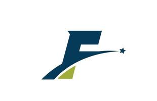 ícone do logotipo da letra do alfabeto azul verde f com estrela. design criativo para empresa ou negócio com swoosh vetor