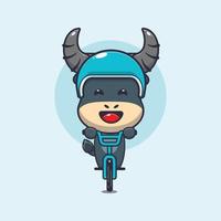 personagem de desenho animado de mascote de búfalo bonito passeio de bicicleta vetor