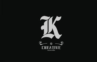 design de logotipo de ícone de letra do alfabeto vintage k. modelo de empresa criativa em branco e preto vetor