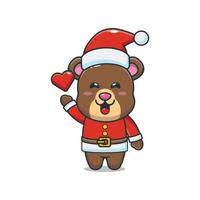 urso fofo vestindo fantasia de papai noel. ilustração de desenho animado de natal bonito. vetor