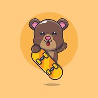 personagem de desenho animado de mascote de urso fofo com skate vetor